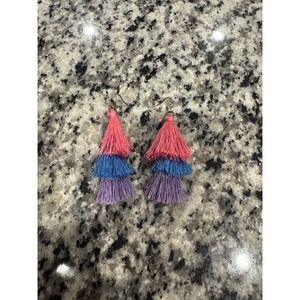 Tiered Tassel Earrings Pink Blue Purple Dangle Drop Boho Chic